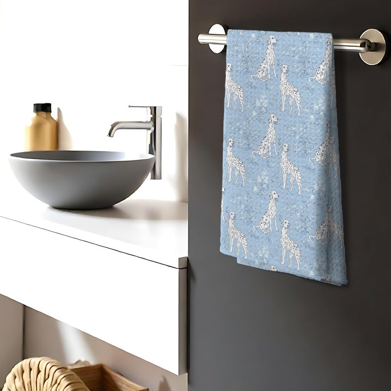 Nipil Blue Chinoiserie Dalmation Floral Kitchen Towels,Dalmation Dog Gifts Decorative Hand Towels,Blue and White Grandmillennial Botanical Dog Floral Dish Tea Towels for Kitchen Bathroom, 16x24 Inch - Image 3